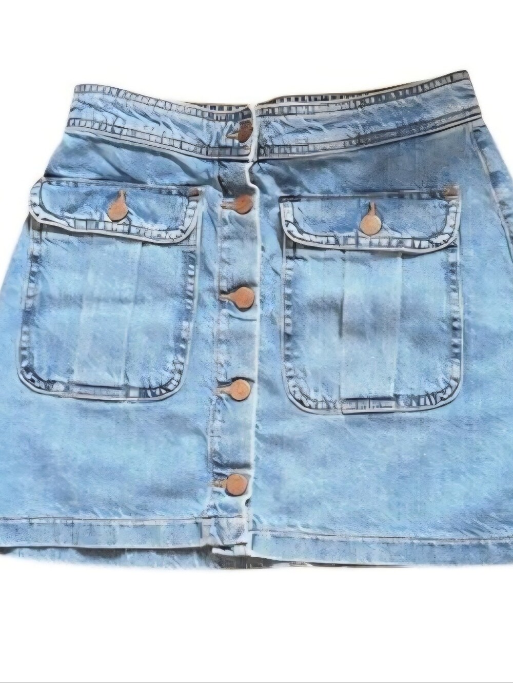 TRF Zara Light Blue Button-Front Denim Mini Skirt S